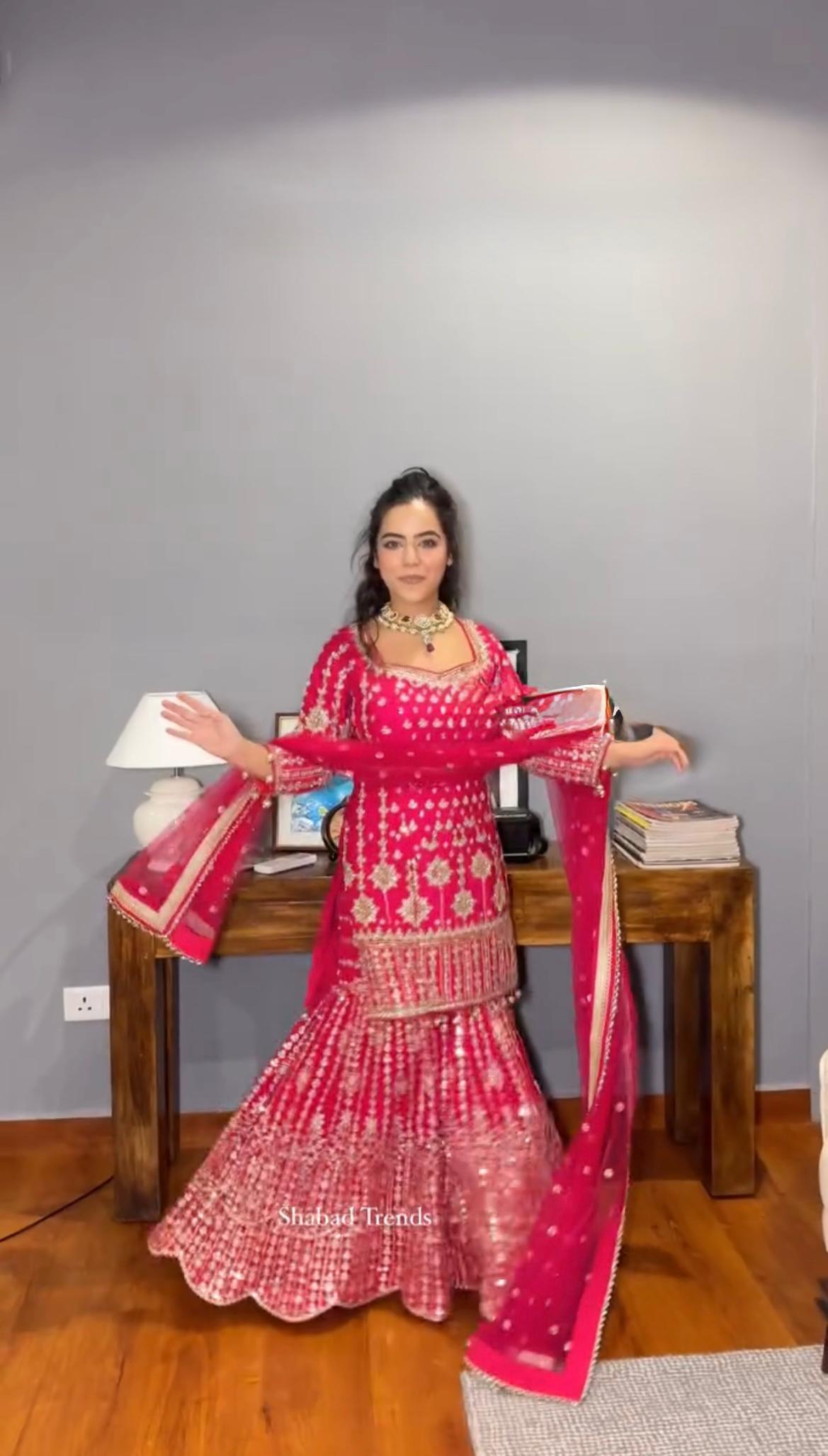 Captivating Pink Color Faux Georgette And Thread With 9mm Sequence Beautiful Sharara Suit
