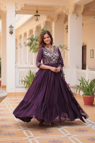 Admiring Purple Color Pure Georgette With Heavy Sequence Embroidery Work Designer Gown