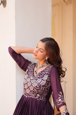 Admiring Purple Color Pure Georgette With Heavy Sequence Embroidery Work Designer Gown