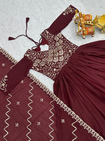 Admiring Maroon Color Pure Georgette With Heavy Sequence Embroidery Work Designer Gown
