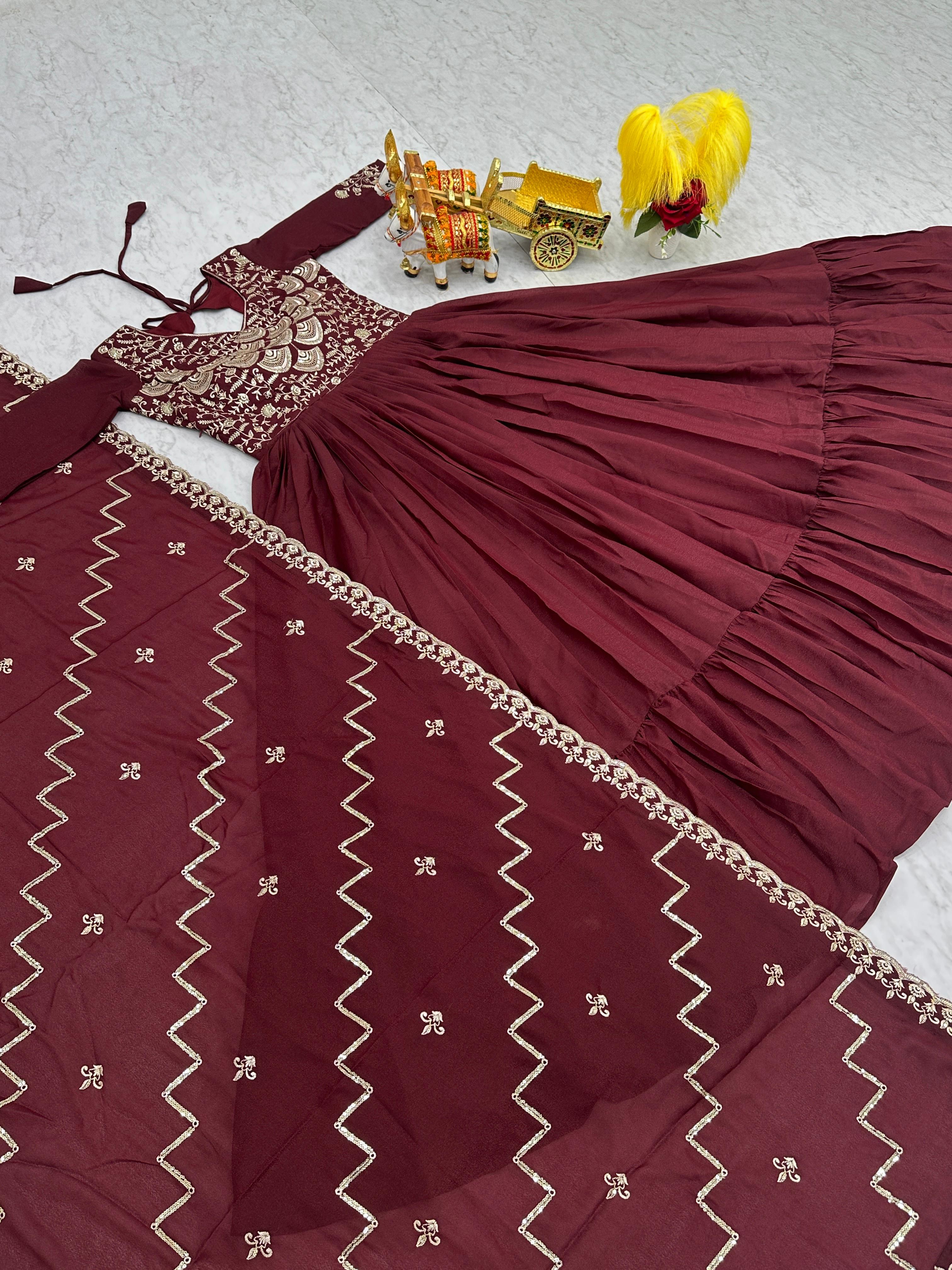 Admiring Maroon Color Pure Georgette With Heavy Sequence Embroidery Work Designer Gown