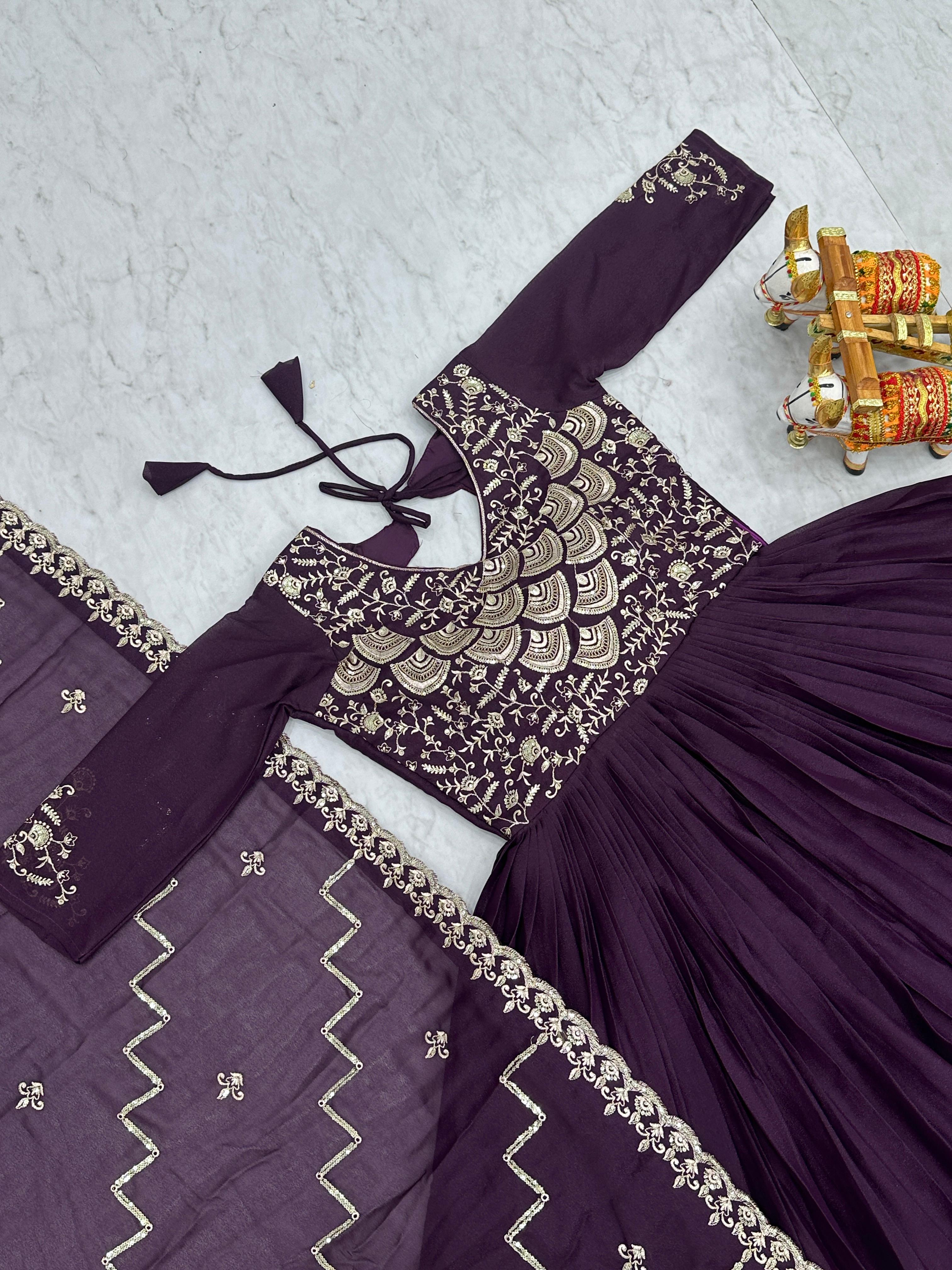 Admiring Purple Color Pure Georgette With Heavy Sequence Embroidery Work Designer Gown