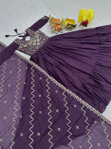 Admiring Purple Color Pure Georgette With Heavy Sequence Embroidery Work Designer Gown
