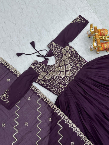 Admiring Purple Color Pure Georgette With Heavy Sequence Embroidery Work Designer Gown