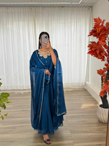 Party Wear Blue Color Look Rangoli Georgette Designer Gown