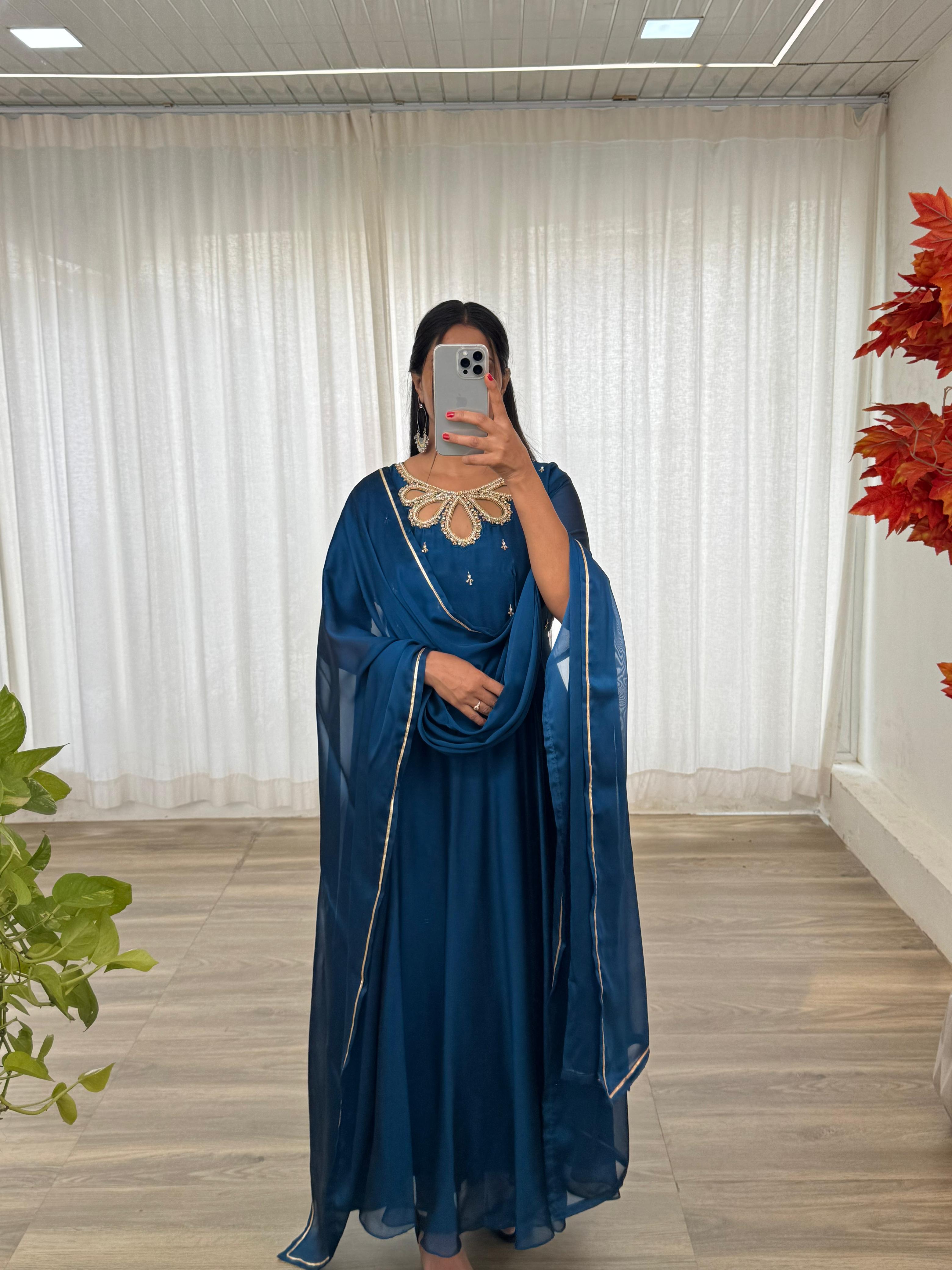 Party Wear Blue Color Look Rangoli Georgette Designer Gown