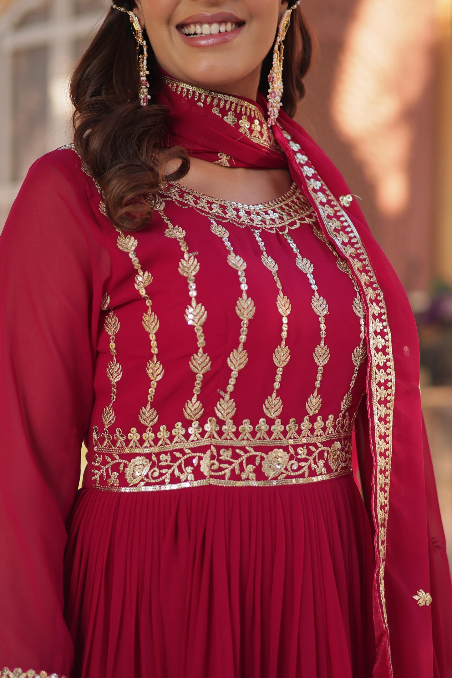 Fabulous Rani Pink Color Faux Blooming With Embroidery Zari Sequins Work Designer Gown