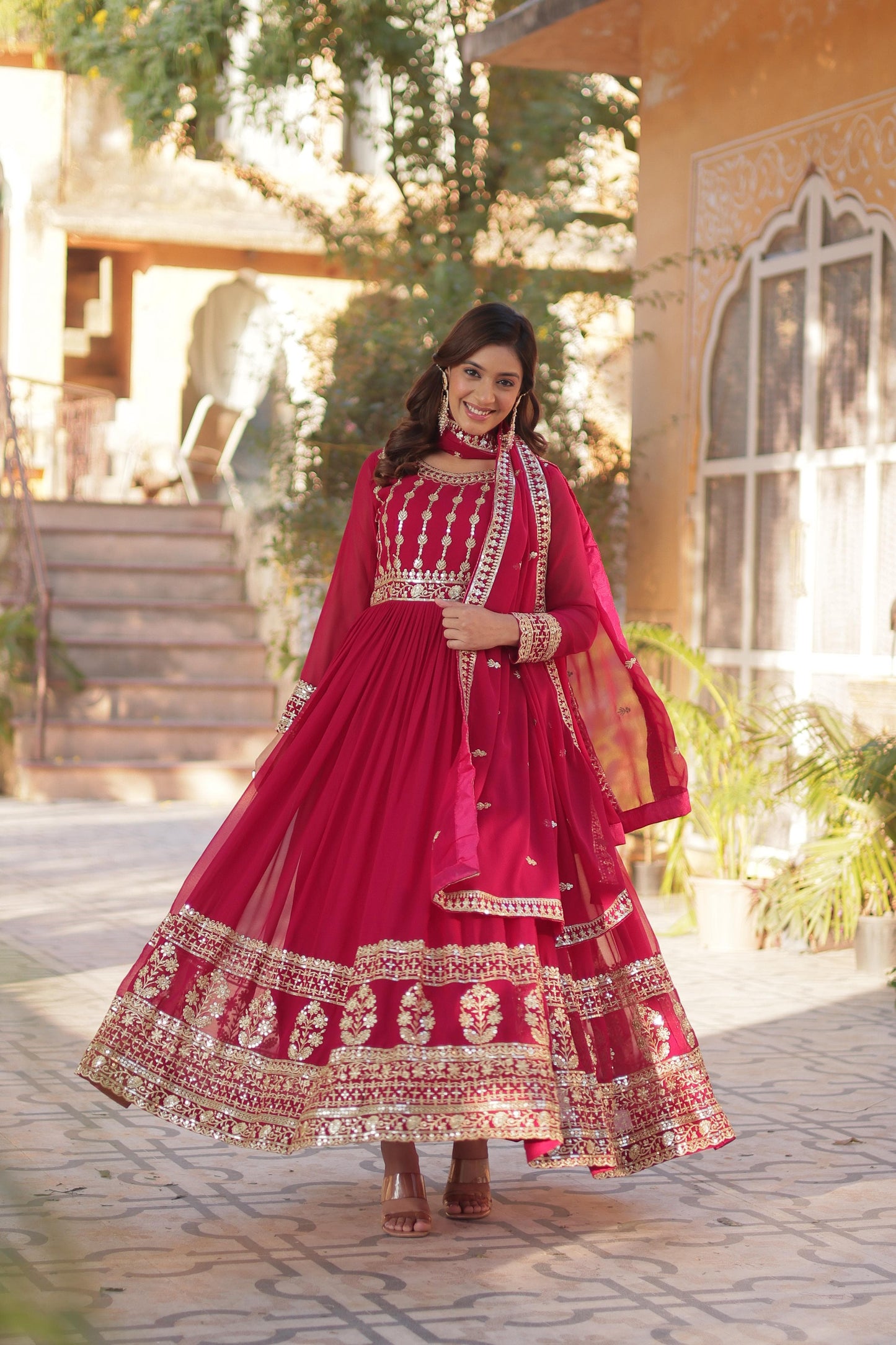 Fabulous Rani Pink Color Faux Blooming With Embroidery Zari Sequins Work Designer Gown