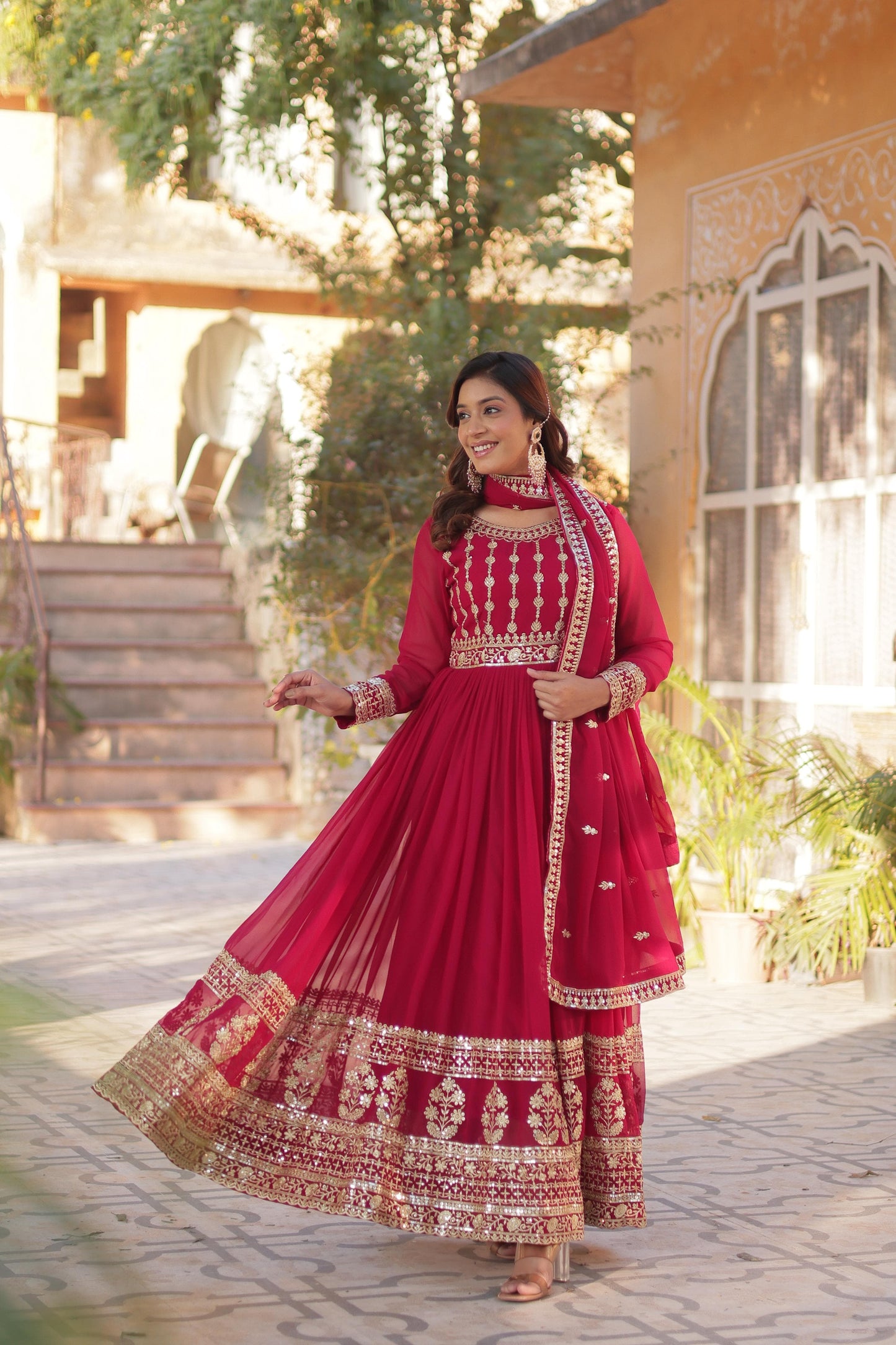 Fabulous Rani Pink Color Faux Blooming With Embroidery Zari Sequins Work Designer Gown