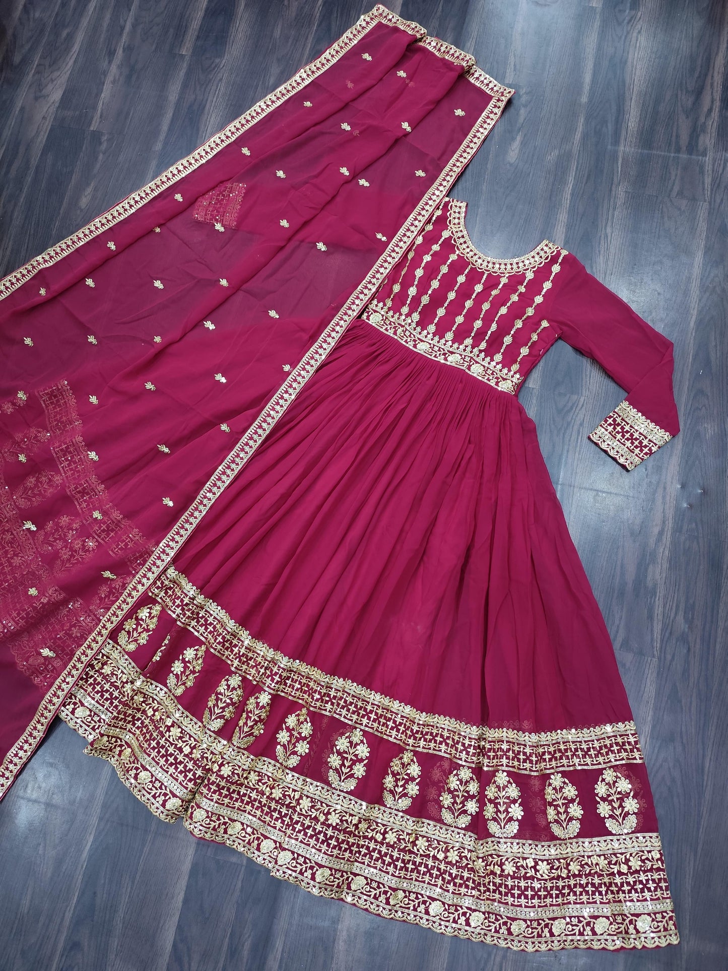 Fabulous Rani Pink Color Faux Blooming With Embroidery Zari Sequins Work Designer Gown