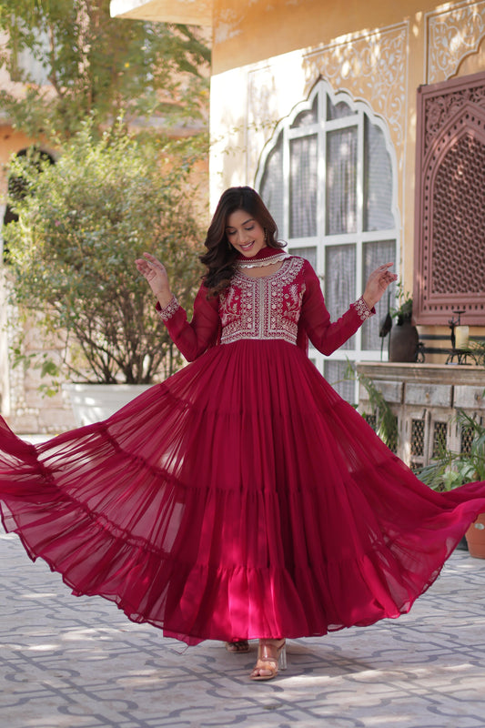 Stunning Pink Color Faux Blooming Georgette With Attractive Embroidered Pearl Work Designer Gown
