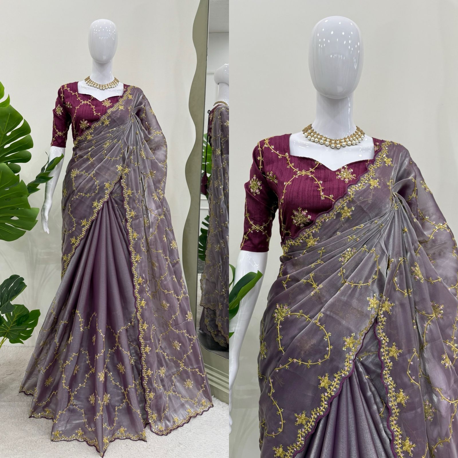 Function Wear Purple Color Heavy Jimmy Chu And Thread With Sequence Work Saree