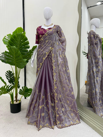 Function Wear Purple Color Heavy Jimmy Chu And Thread With Sequence Work Saree