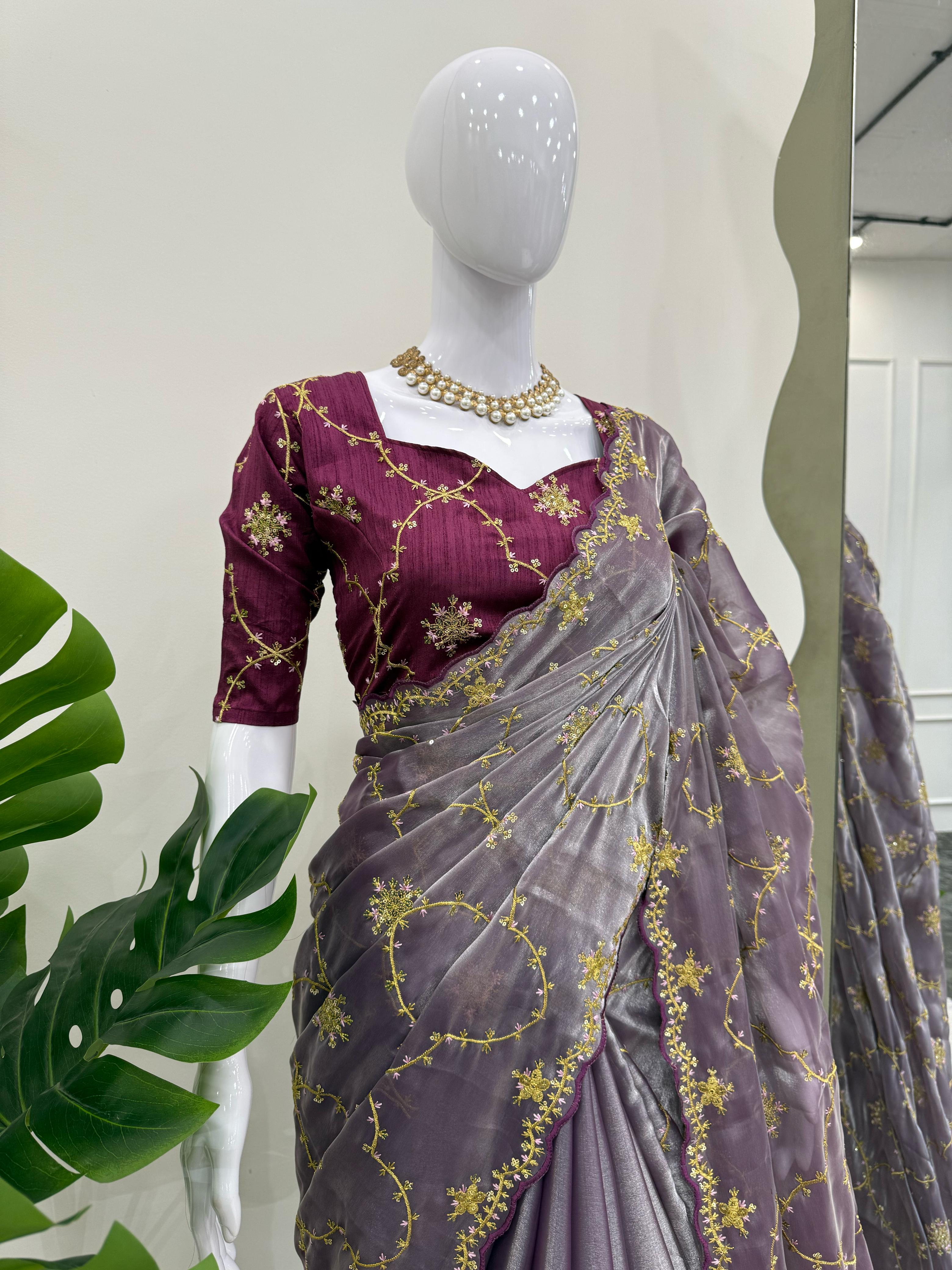 Function Wear Purple Color Heavy Jimmy Chu And Thread With Sequence Work Saree