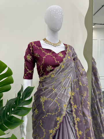 Function Wear Purple Color Heavy Jimmy Chu And Thread With Sequence Work Saree