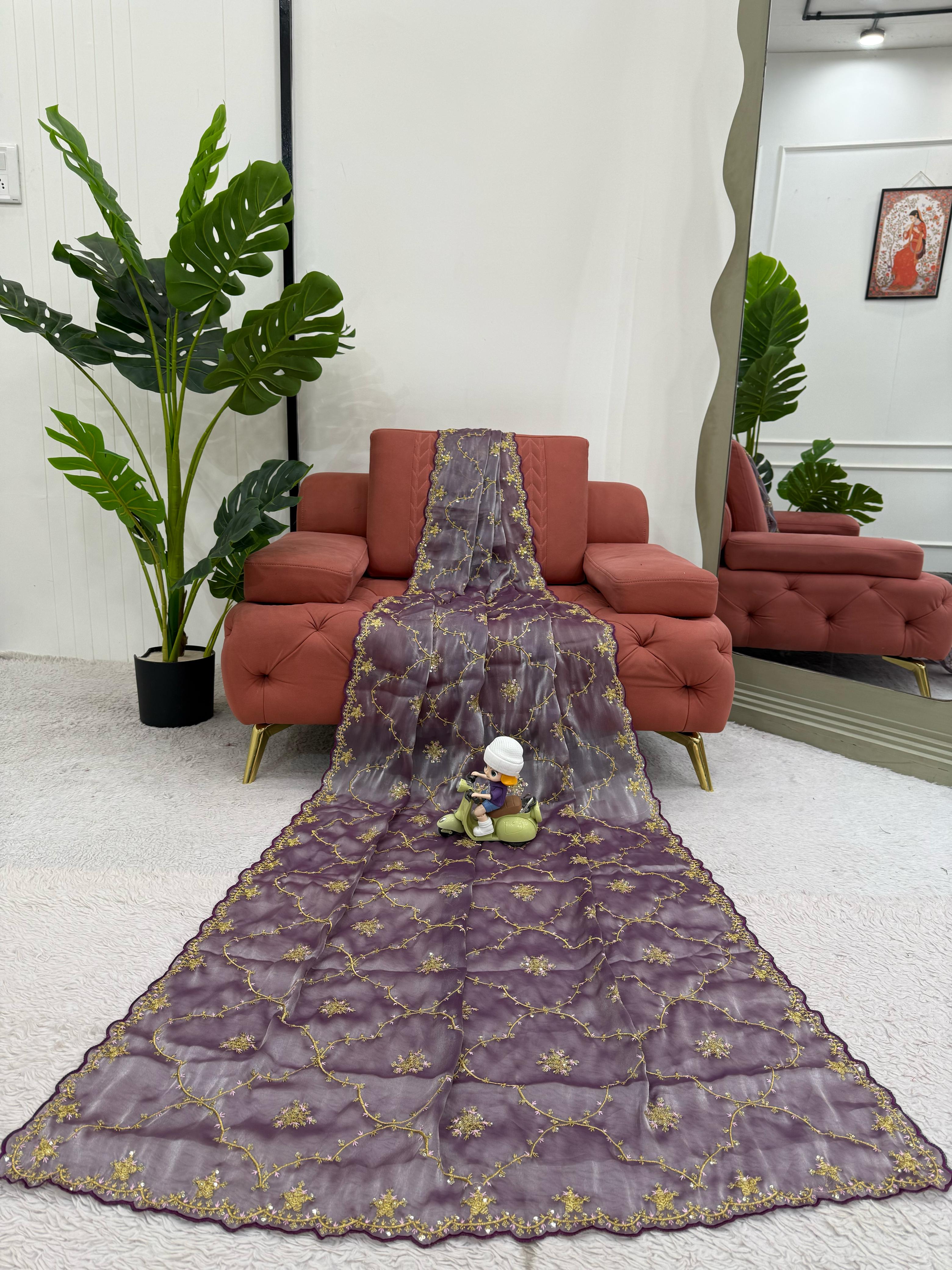 Function Wear Purple Color Heavy Jimmy Chu And Thread With Sequence Work Saree