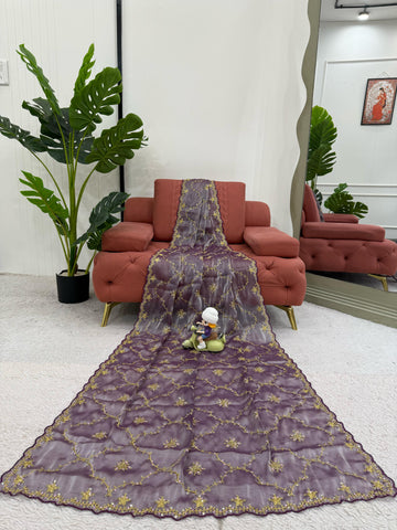 Function Wear Purple Color Heavy Jimmy Chu And Thread With Sequence Work Saree