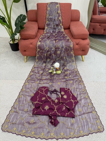 Function Wear Purple Color Heavy Jimmy Chu And Thread With Sequence Work Saree