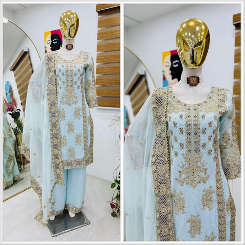 Ceremony Wear Sky Blue Color Sequence Embroidery Work Salwar Suit