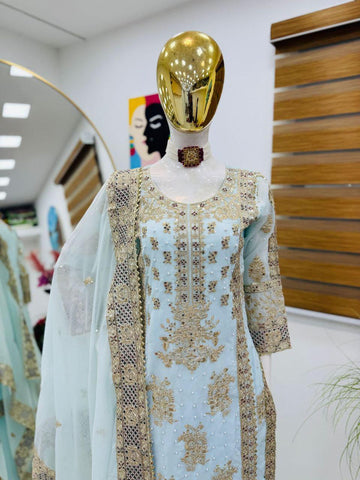 Ceremony Wear Sky Blue Color Sequence Embroidery Work Salwar Suit