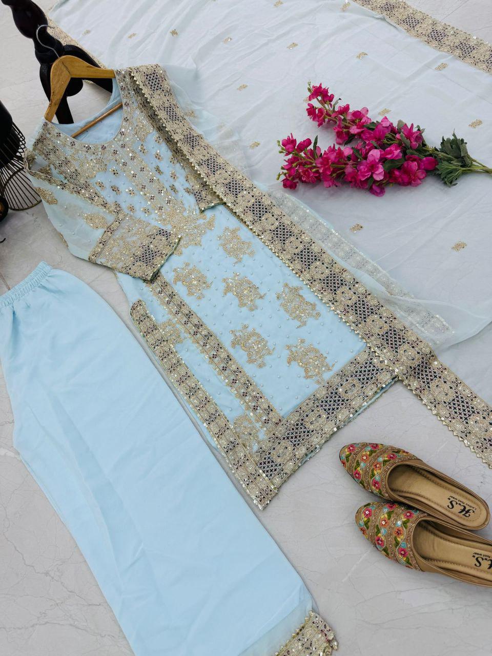 Ceremony Wear Sky Blue Color Sequence Embroidery Work Salwar Suit
