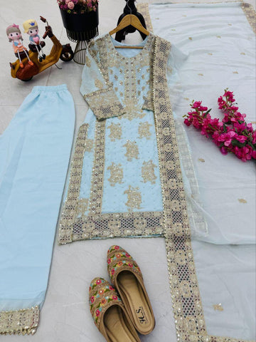 Ceremony Wear Sky Blue Color Sequence Embroidery Work Salwar Suit
