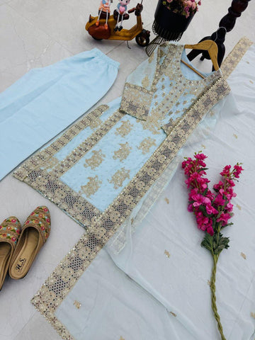 Ceremony Wear Sky Blue Color Sequence Embroidery Work Salwar Suit