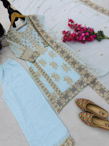 Ceremony Wear Sky Blue Color Sequence Embroidery Work Salwar Suit
