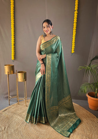 Function Wear Rich Pallu Green Weaving Saree