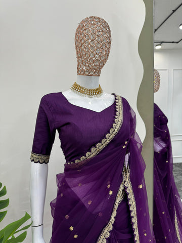 Party Wear Purple Color Soft Net Codding With Sequence Work Designer Lehenga Choli