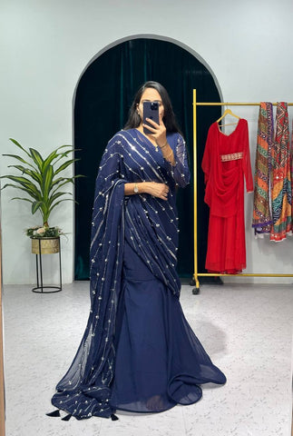 Fashionable Navy Blue Color Lehenga Saree