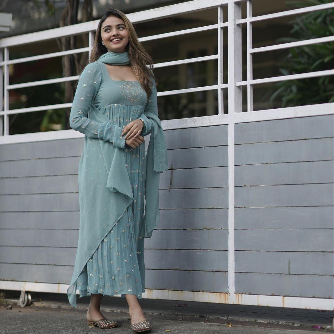 Fabulous Sky Blue Sequence Work Anarkali Gown