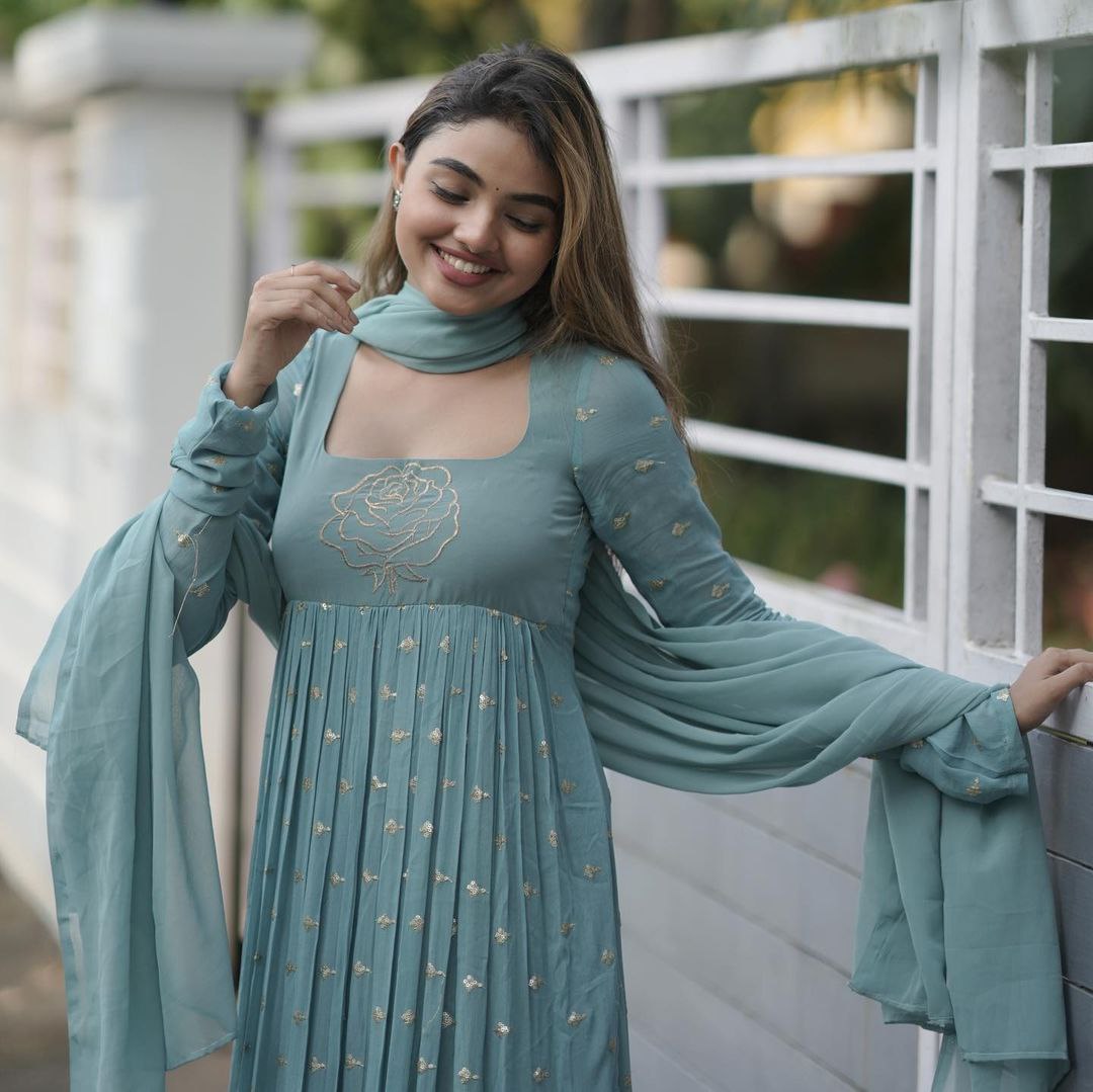 Fabulous Sky Blue Sequence Work Anarkali Gown