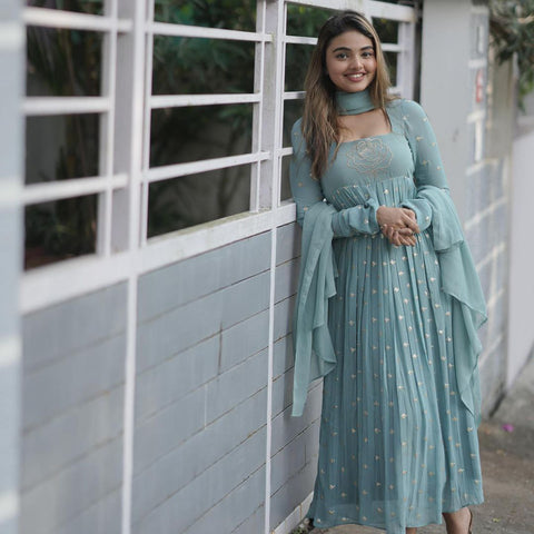 Fabulous Sky Blue Sequence Work Anarkali Gown