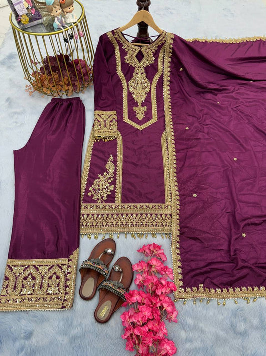 Innovative Wine Color With Work Salwar Suit