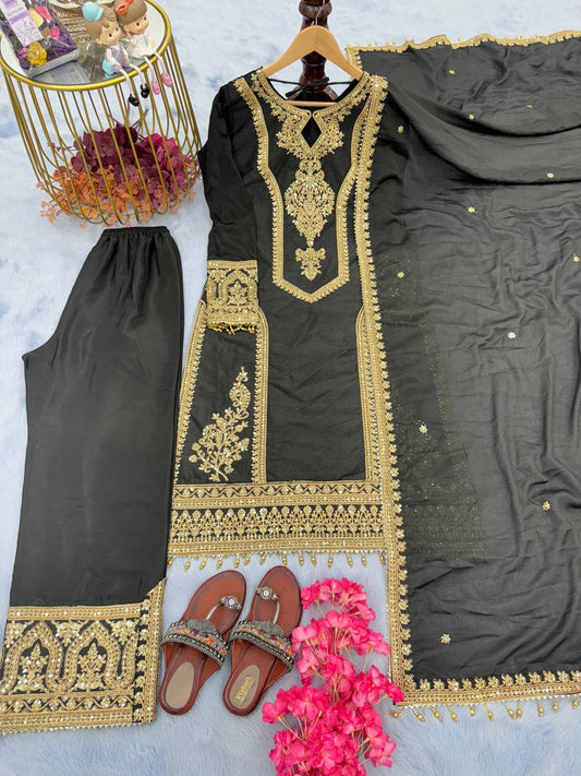 Innovative Black Color With Work Salwar Suit