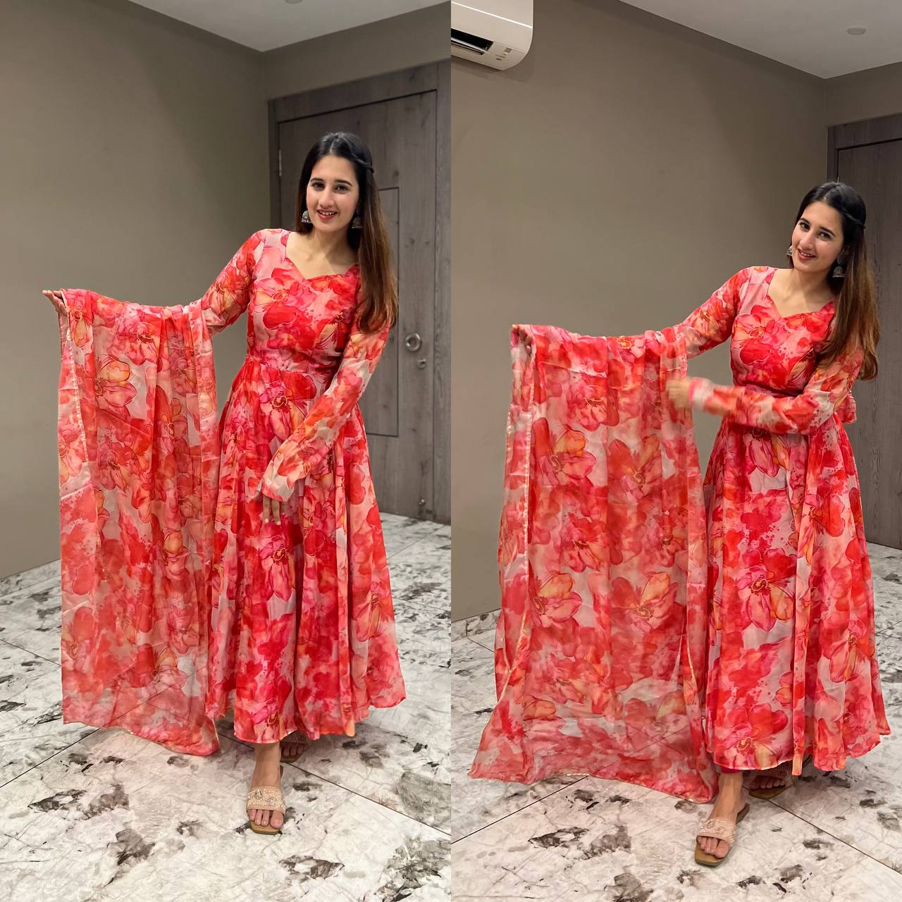 Festive Wear Multi Color Organza Gown