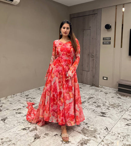 Festive Wear Multi Color Organza Gown