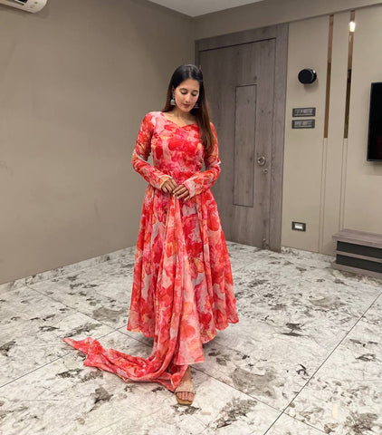 Festive Wear Multi Color Organza Gown
