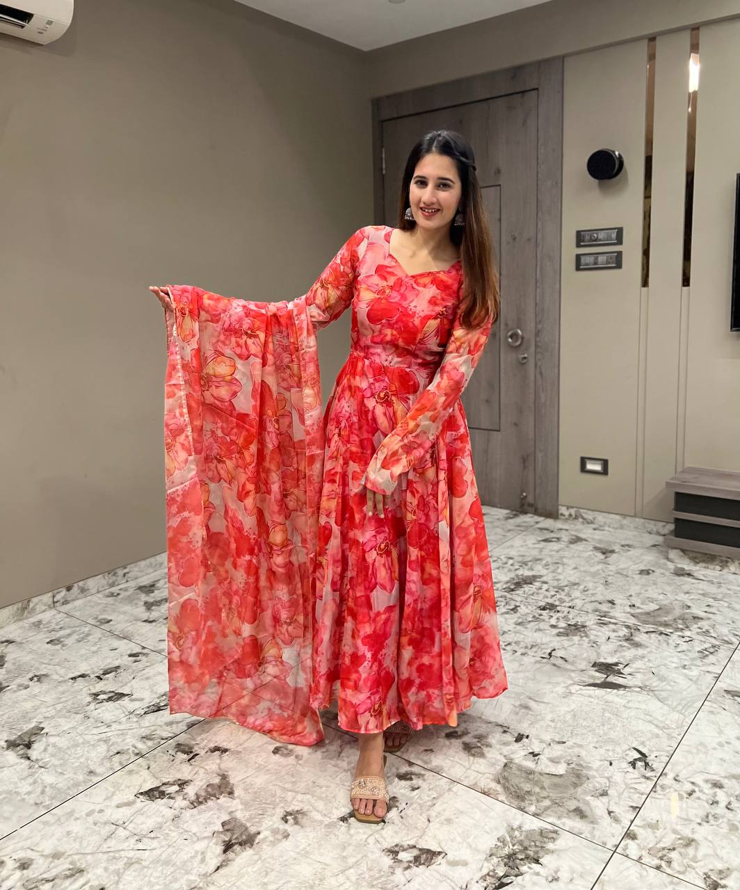Festive Wear Multi Color Organza Gown