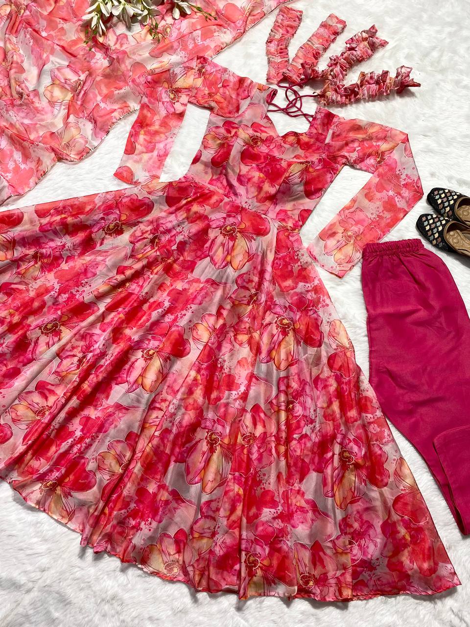 Festive Wear Multi Color Organza Gown