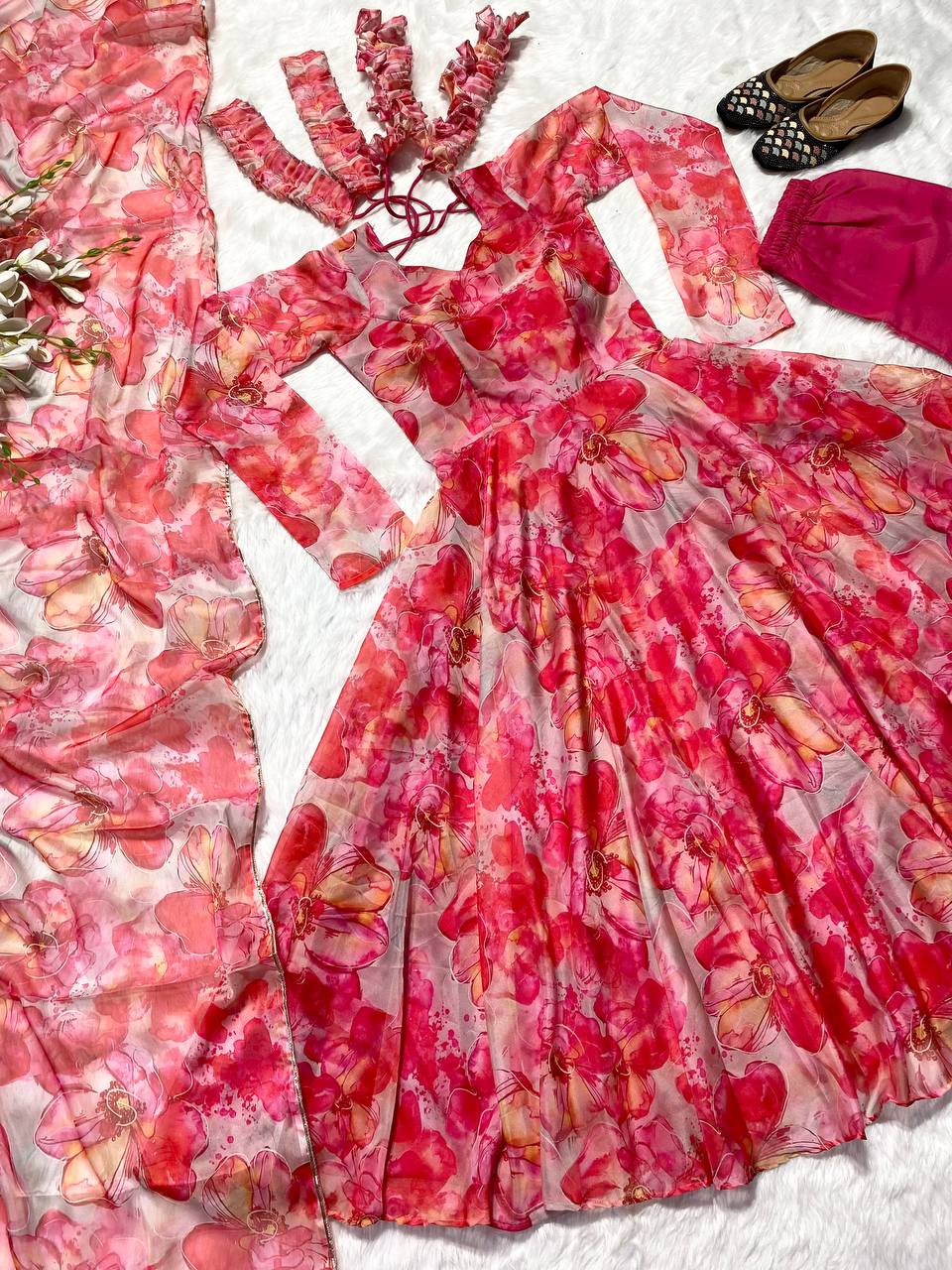Festive Wear Multi Color Organza Gown