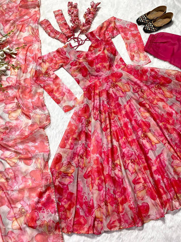 Festive Wear Multi Color Organza Gown