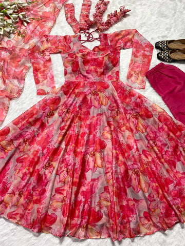 Festive Wear Multi Color Organza Gown