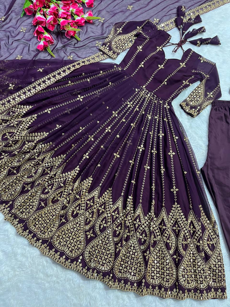 Innovative Purple Color Embroidered Gown
