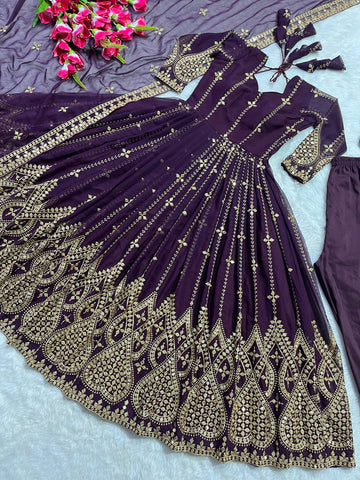 Innovative Purple Color Embroidered Gown