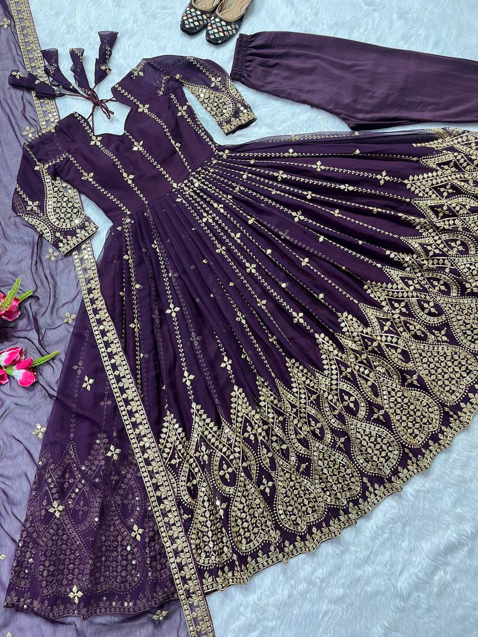 Innovative Purple Color Embroidered Gown