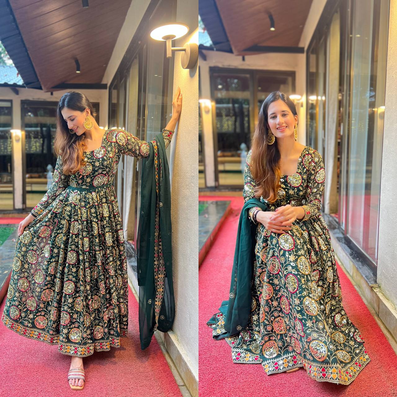 Terrific Green Color Heavy Embroidery Sequence Work Gown