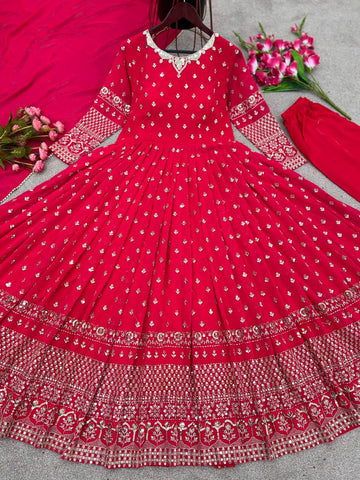 Elegant Dark Pink Color Embroidery Work Anarkali Gown