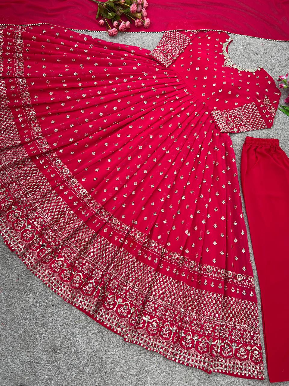 Elegant Dark Pink Color Embroidery Work Anarkali Gown